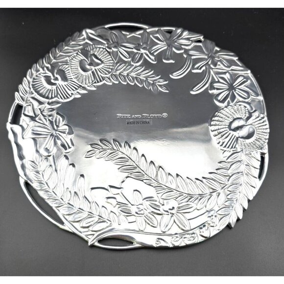 Fitz And Floyd Silver-Plated Floral Serving Tray With Engraved Orchid Design - Picture 4 of 8